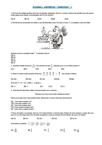 ÁLGEBRA e ARITMÉTICA – EXERCICIOS - 7 - Anglo Piracicaba