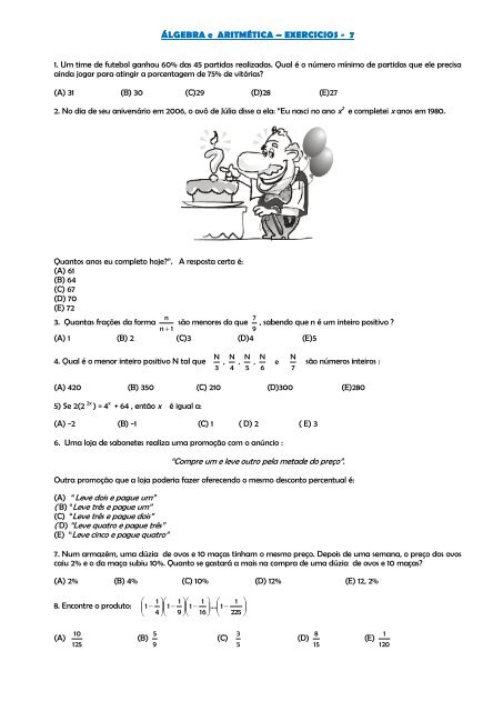 ÁLGEBRA e ARITMÉTICA – EXERCICIOS - 7 - Anglo Piracicaba