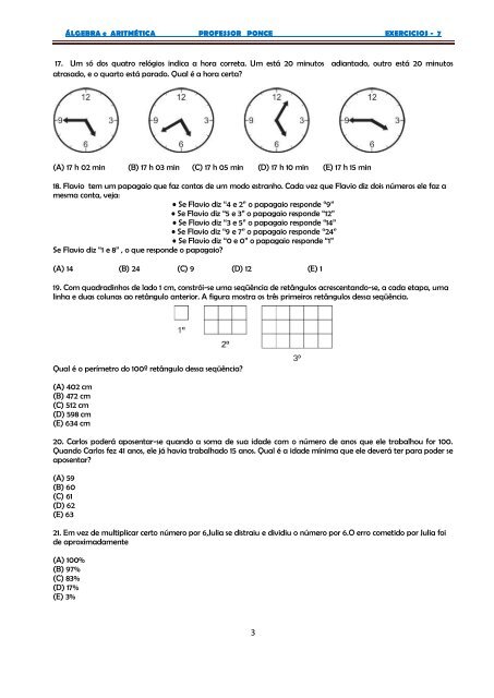 ÁLGEBRA e ARITMÉTICA – EXERCICIOS - 7 - Anglo Piracicaba