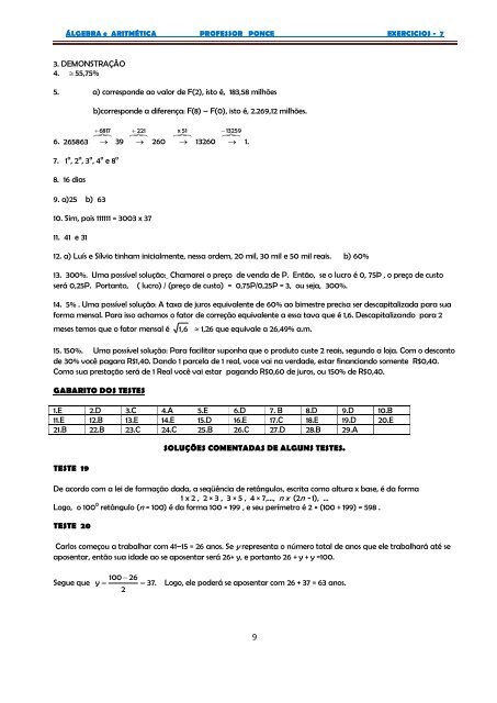 ÁLGEBRA e ARITMÉTICA – EXERCICIOS - 7 - Anglo Piracicaba