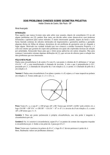 dois problemas chineses sobre geometria projetiva - OBM