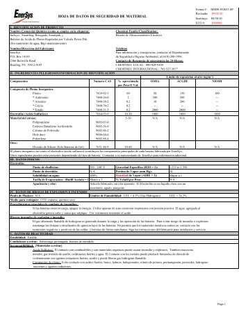 MSDS 853023 SP Valve Regulated Lead Acid Battery ... - EnerSys