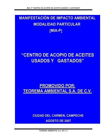 “Centro de acopio de aceites usados y gastados” - sinat - Semarnat