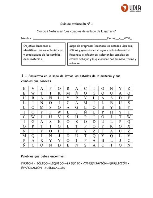 Guía de evaluación - Estados de la Materia