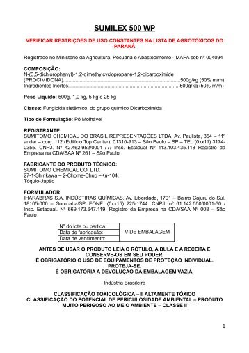 SUMILEX 500 WP - Secretaria da Agricultura e Abastecimento