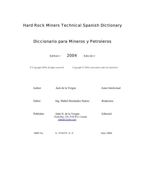 Diccionario de Mineria Ingles Español - Traducciones y Servicios