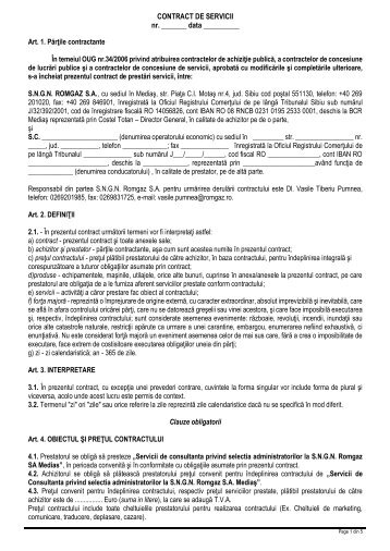 CONTRACT DE SERVICII nr. ______ data - Romgaz