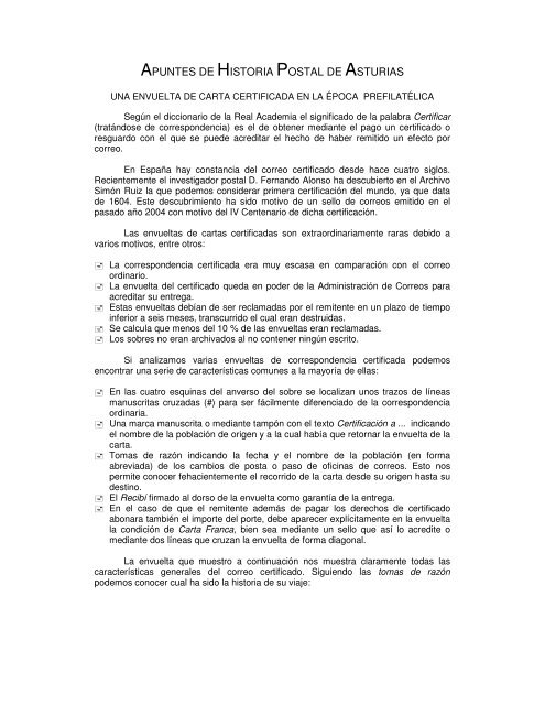 una envuelta de carta certificada en época prefilatélica - Fasfil