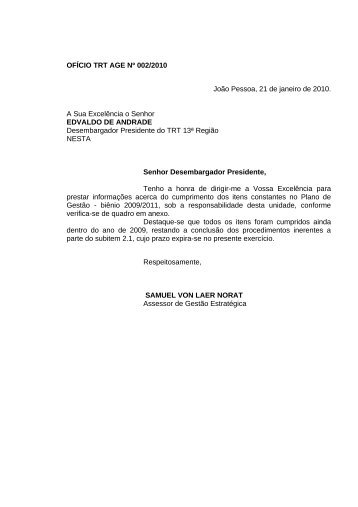 Ofício AGE 02/2010 - Tribunal Regional do Trabalho 13ª Região