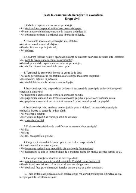 Teste la examenul de licentiere la avocatura 19.09.07 - Dejure.md