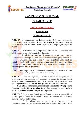 CAMPEONATO DE FUTSAL PALMITAL – SP - Prefeitura Municipal ...