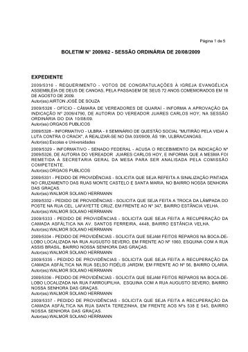 BOLETIM N° 2009/62 - SESSÃO ORDINÁRIA DE 20/08 ... - Procempa