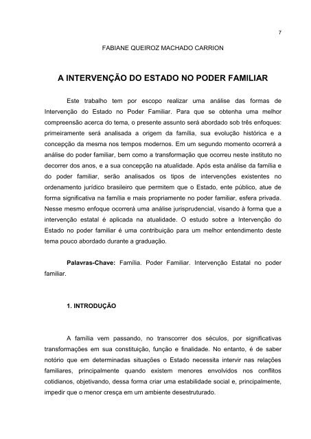 A INTERVENÇÃO DO ESTADO NO PODER FAMILIAR - pucrs