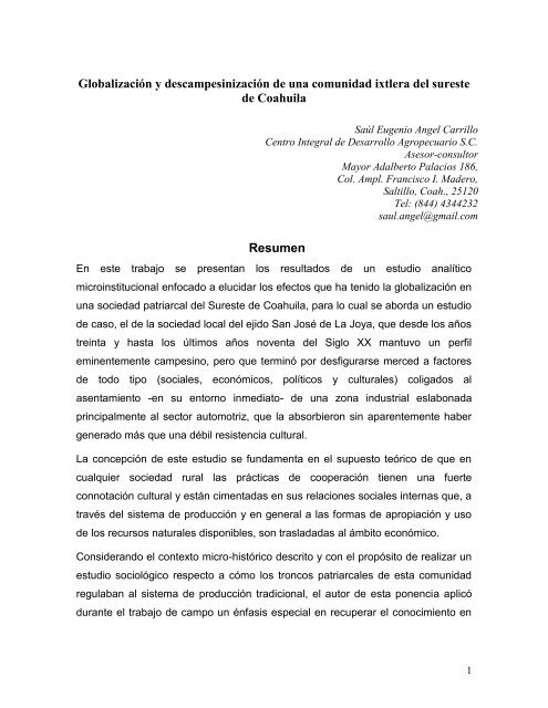 Globalización y descampesinización de una comunidad ... - alasru