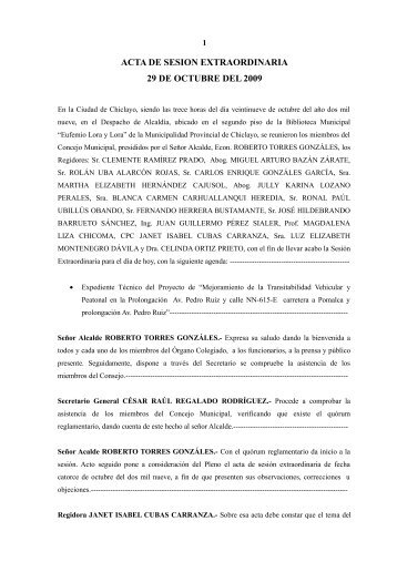 ACTA DE SESION EXTRAORDINARIA 29 DE OCTUBRE DEL 2009