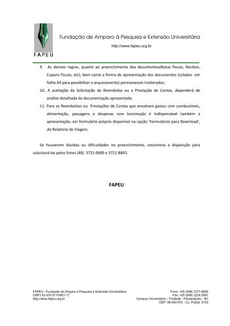 Procedimentos para Solicitação de Reembolso - FAPEU