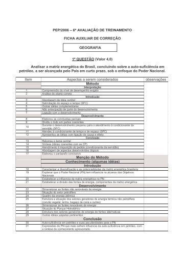 PEP/2006 – 6ª AVALIAÇÃO DE TREINAMENTO FICHA AUXILIAR ...