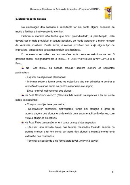 Documento orientador de natação - Câmara Municipal de Évora