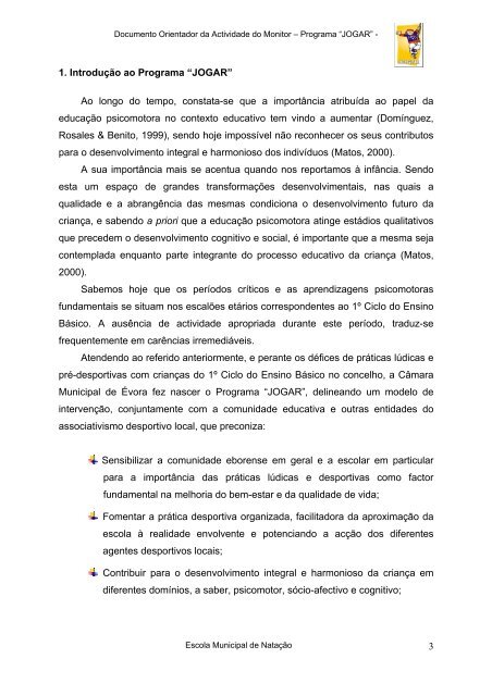 Documento orientador de natação - Câmara Municipal de Évora