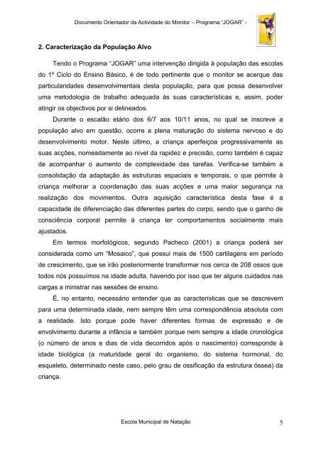 Documento orientador de natação - Câmara Municipal de Évora