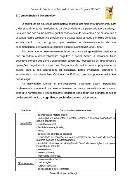 Documento orientador de natação - Câmara Municipal de Évora