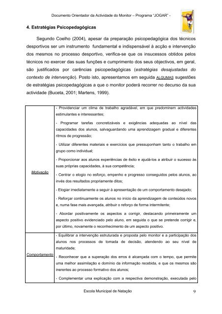 Documento orientador de natação - Câmara Municipal de Évora