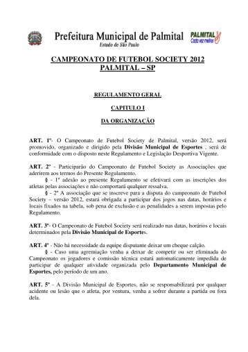 campeonato de futebol society 2012 palmital - Prefeitura Municipal ...