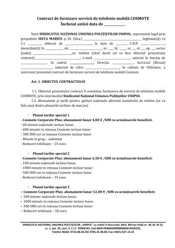 Contract telefonie COSMOTE - Sindicatul National Uniunea ...