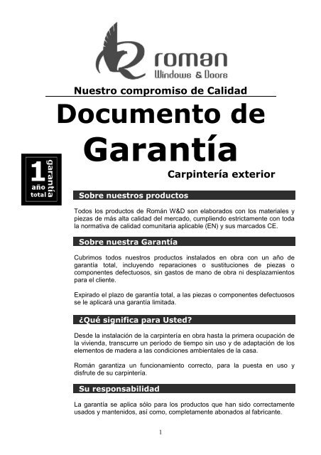 Garantía carpintería exterior (PDF) - Ventanas de madera