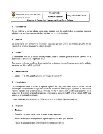 Procedimiento Vigencias expiradas Dirección de Planeación y ...