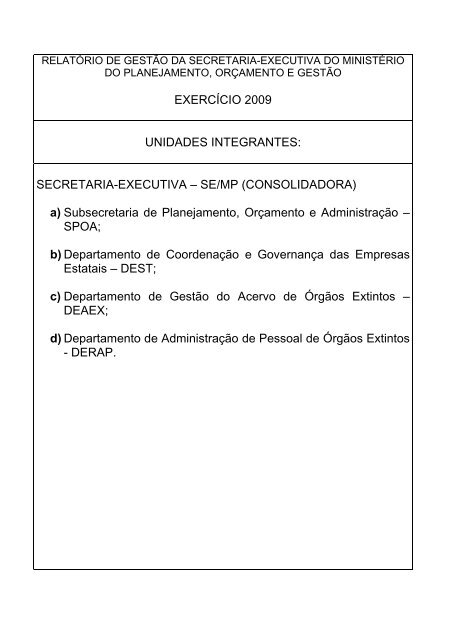 RELATÓRIO DE GESTÃO - Ministério do Planejamento