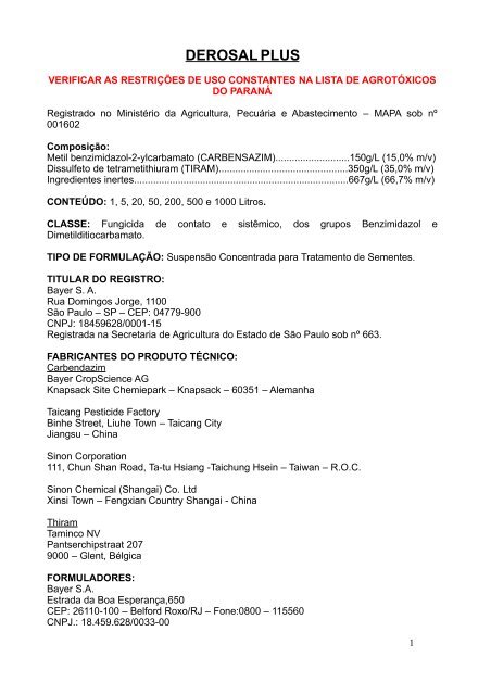 DEROSAL PLUS - Secretaria da Agricultura e Abastecimento