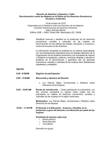 Agenda de la Reunión de Expertos y Expertas y Taller