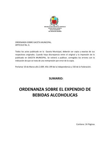 ordenanza sobre el expendio de bebidas alcoholicas - Alcaldia ...