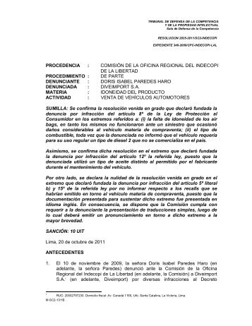 PROCEDENCIA : COMISIÓN DE LA OFICINA REGIONAL ... - Indecopi