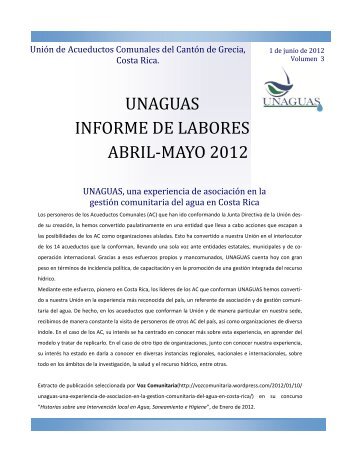 UNAGUAS INFORME DE LABORES ABRIL-MAYO 2012
