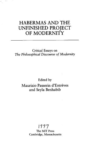 HABERMAS AND THE UNFINISHED PROJECT OF MODERNITY