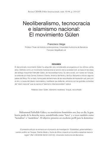 Neoliberalismo, tecnocracia e islamismo nacional: El ... - Cidob