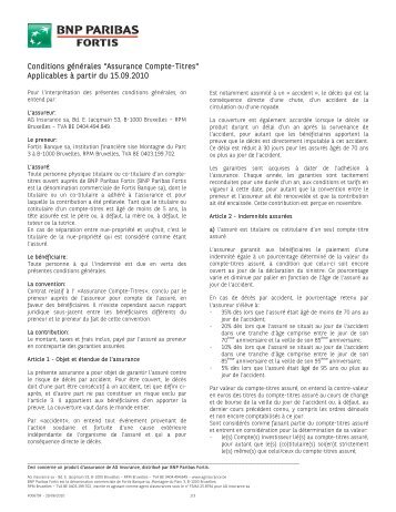 Conditions générales de l'"Assurance Compte" - BNP Paribas Fortis
