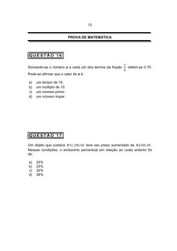 13 PROVA DE MATEMÁTICA QUESTÃO 16 Somando ... - PUC Minas