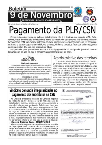 Pagamento da PLR/CSN - Sindicato dos Metalúrgicos de Volta ...