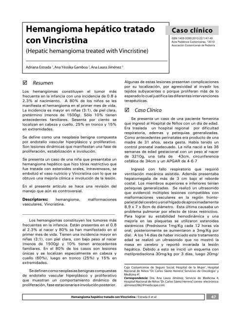 Hemangioma hepático tratado con Vincristina - Binasss