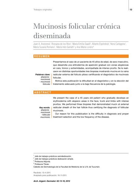 Mucinosis folicular crónica diseminada - Archivos Argentinos de ...