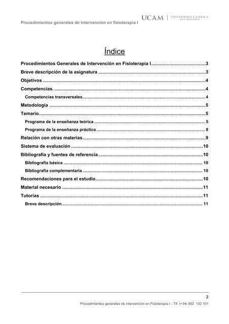 Procedimientos Generales de Intervención en Fisioterapia I