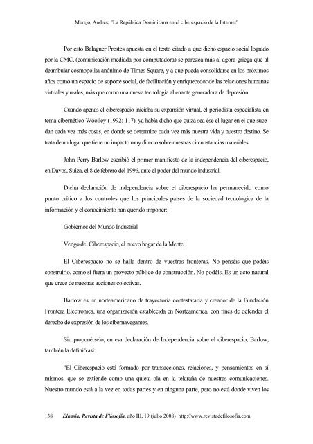 Ensayo filosófico cibercultural y cibersocial (1995-2007) - Educando