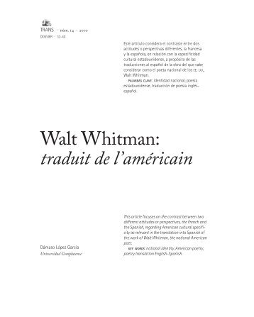 Walt Whitman: traduit de l'américain - Trans