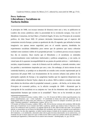 Liberalismo y Socialismo en Norberto Bobbio - Cuadernos Políticos