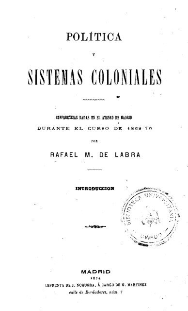 SISTEMAS COLONIALES - Biblioteca de Historia Constitucional