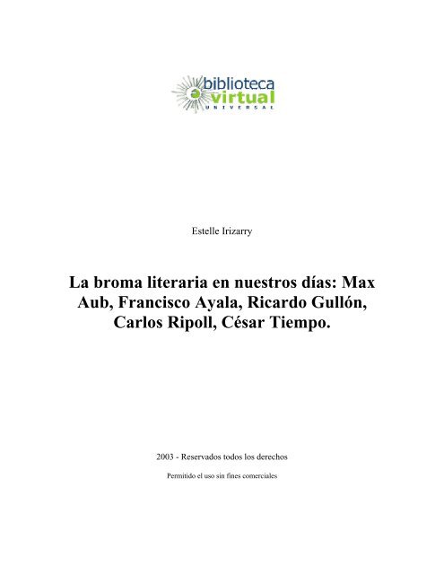 La Broma Literaria En Nuestros Dias Biblioteca Virtual Universal