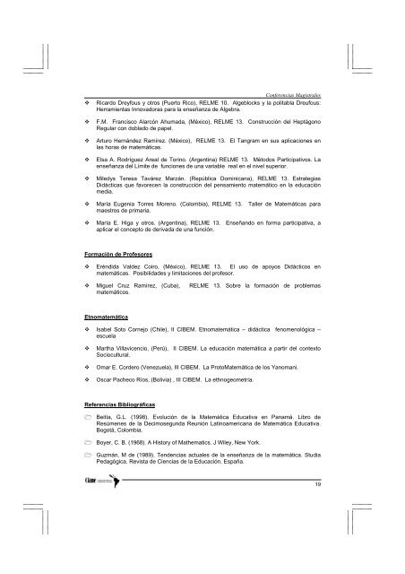 conferencias plenarias - Comite Latinoamericano de Matematica ...